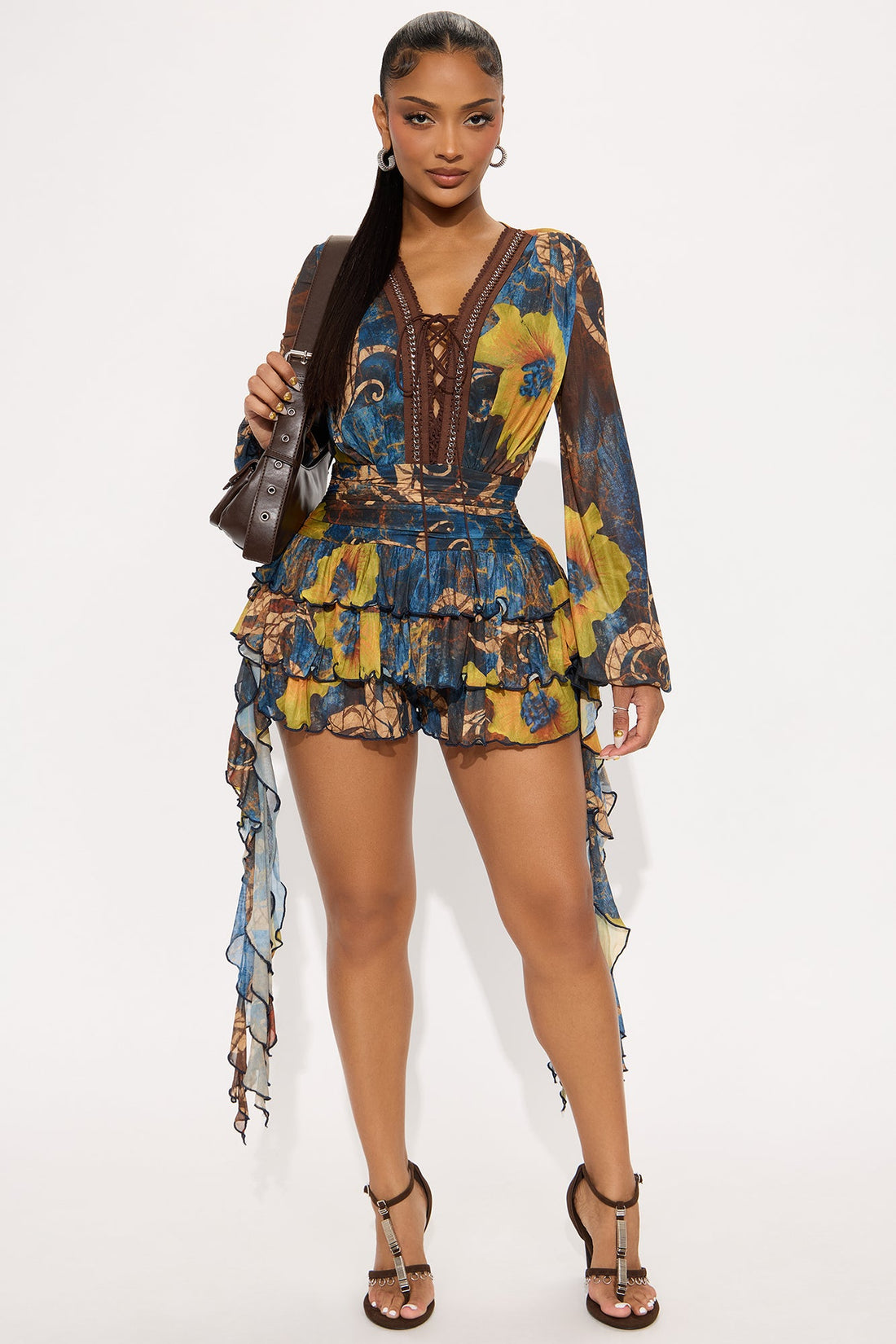Golden Trails Mesh Romper - Navy/combo