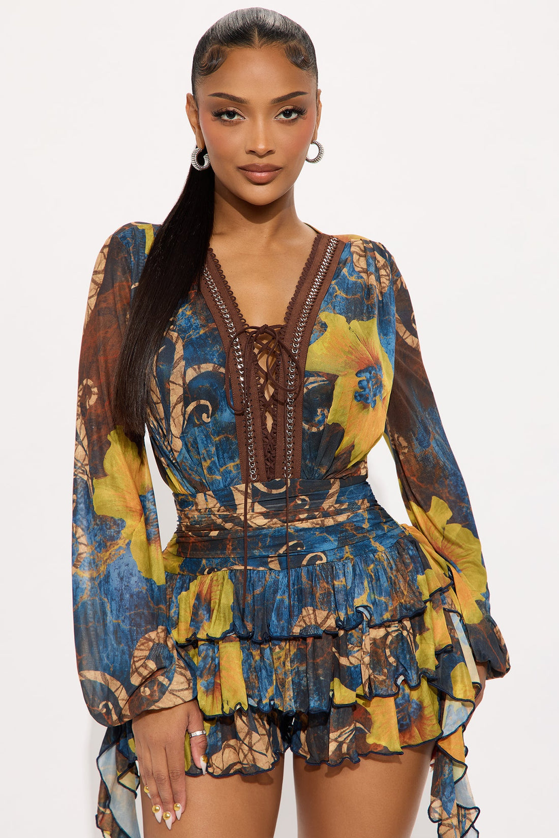 Golden Trails Mesh Romper - Navy/combo