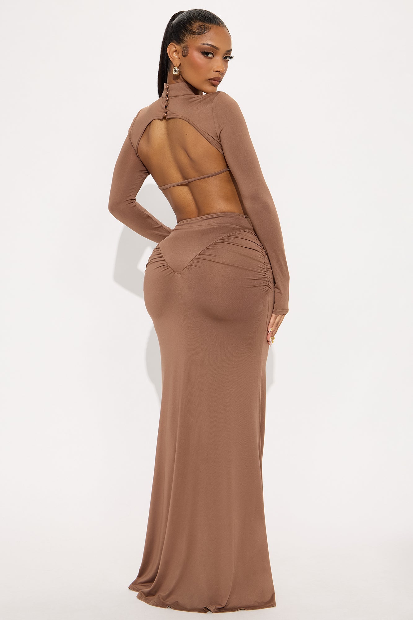Erica Backless Ruched Gown - Mocha
