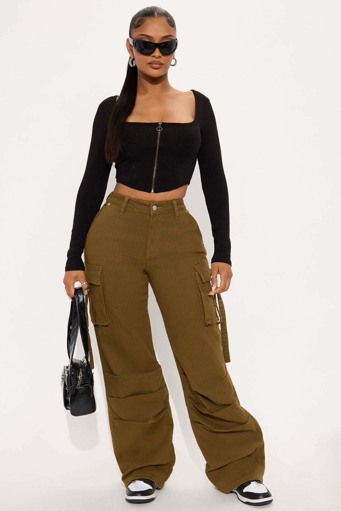 Honey Wide Leg Cargo Pant - Dark Olive