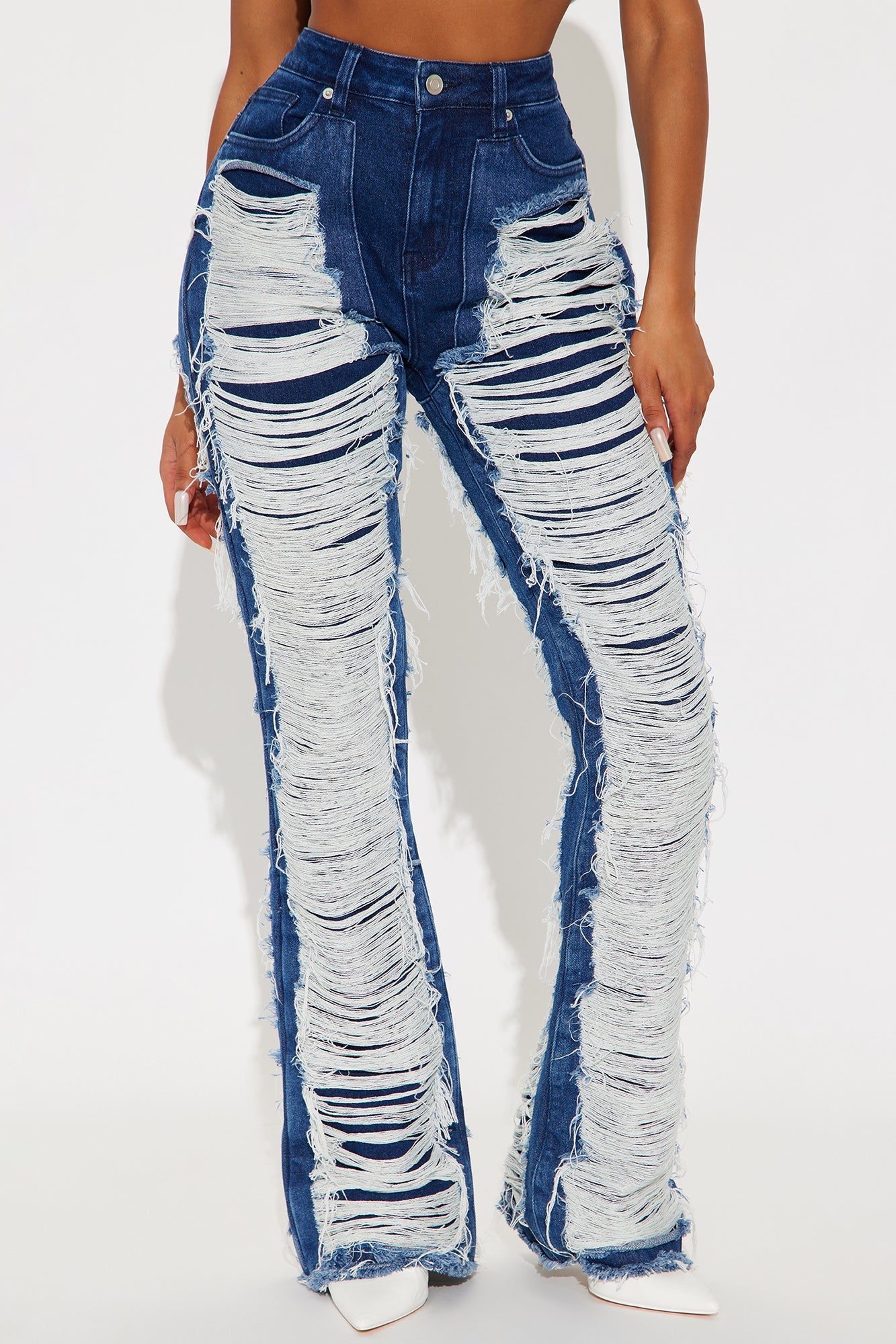 Know The Drill Shredded Bootcut Jeans - Dark Wash