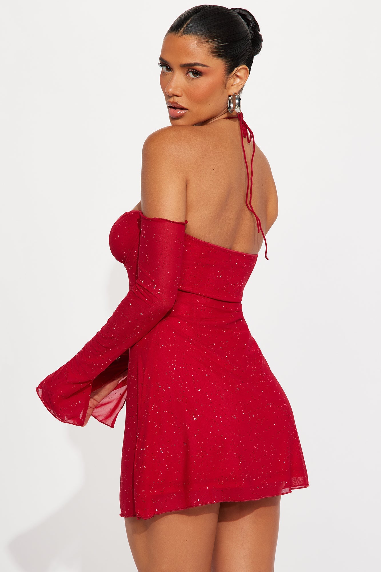 Starshine Mesh Micro Mini Dress - Red