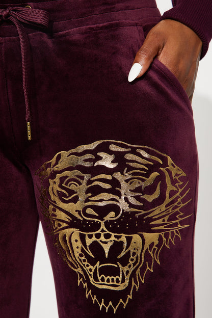 Ed Hardy Gold Tiger Velour Pant Set - Burgundy