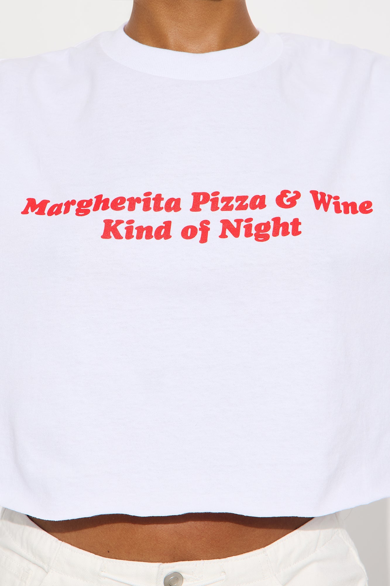 Pizza And Wine Night Cropped Tee - White