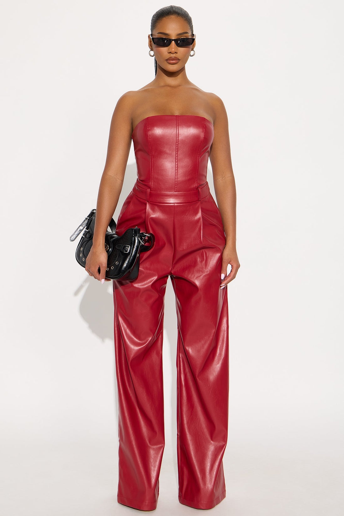 To The Max Faux Leather Corset Jumpsuit - Red