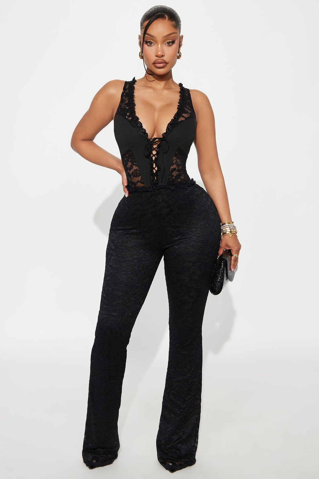 Lamaria Flare Lace Jumpsuit - Black