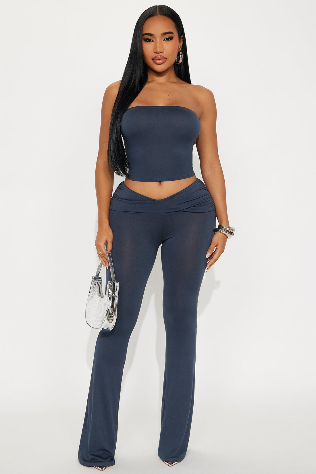 Delete My Number Fold Over Pant Set - Charcoal