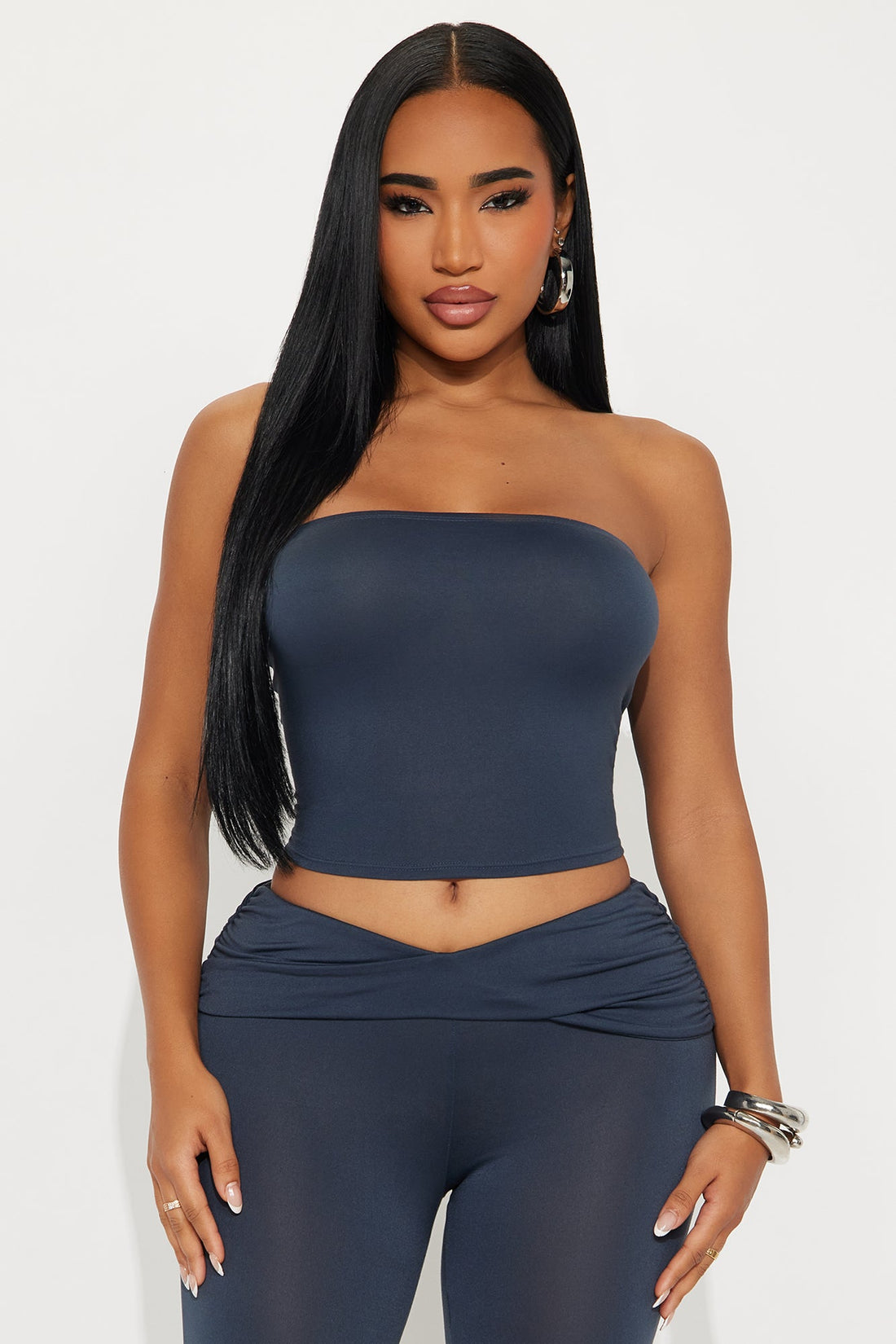 Delete My Number Fold Over Pant Set - Charcoal