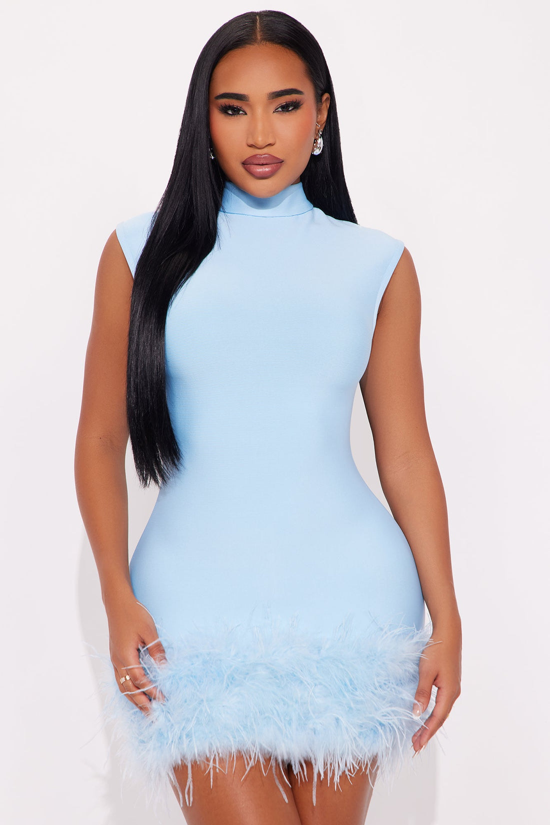 Kathleen Bandage Feather Micro Mini Dress - Blue