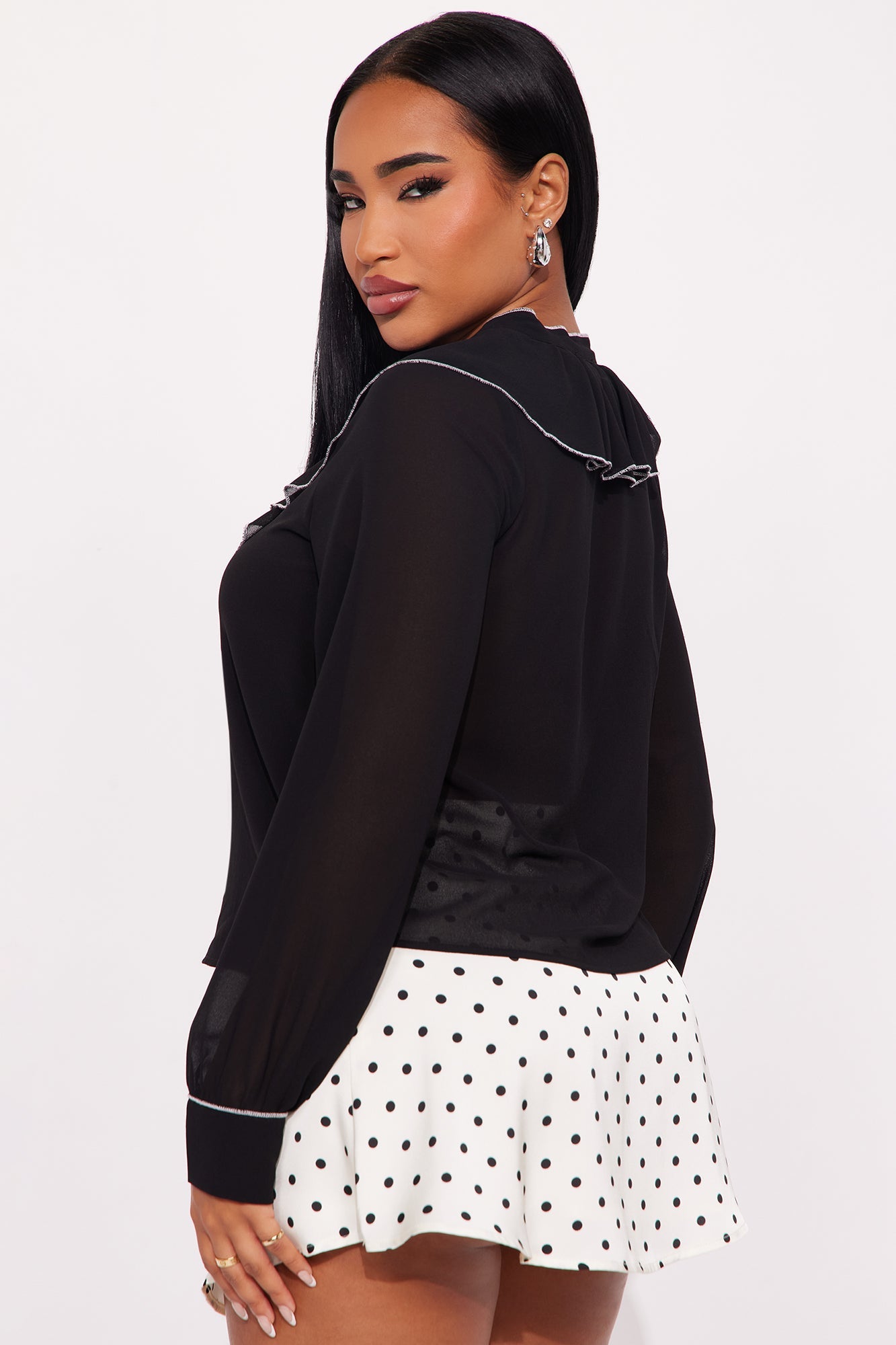 No Judgement Ruffle Chiffon Blouse - Black