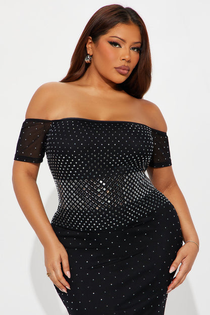 Alaia Rhinestone Mesh Maxi Dress - Black