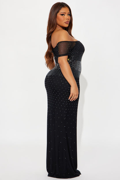 Alaia Rhinestone Mesh Maxi Dress - Black
