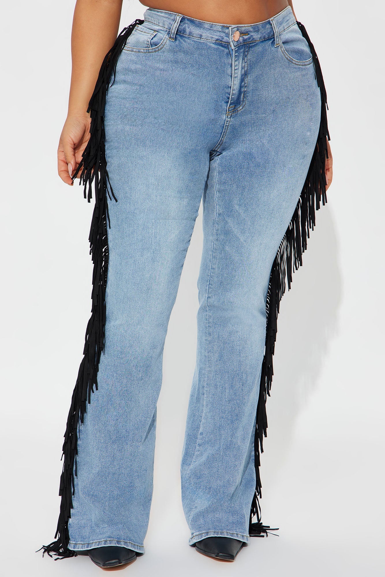 Out West Low Rise Fringe Flare Jeans - Vintage Wash
