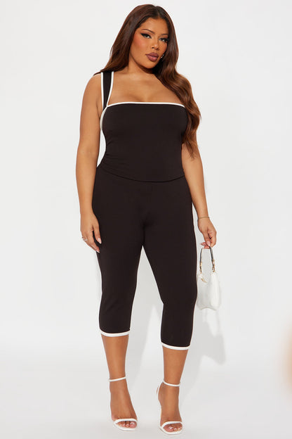 His Loss Contrast Trim Capri Jumpsuit - Chocolate