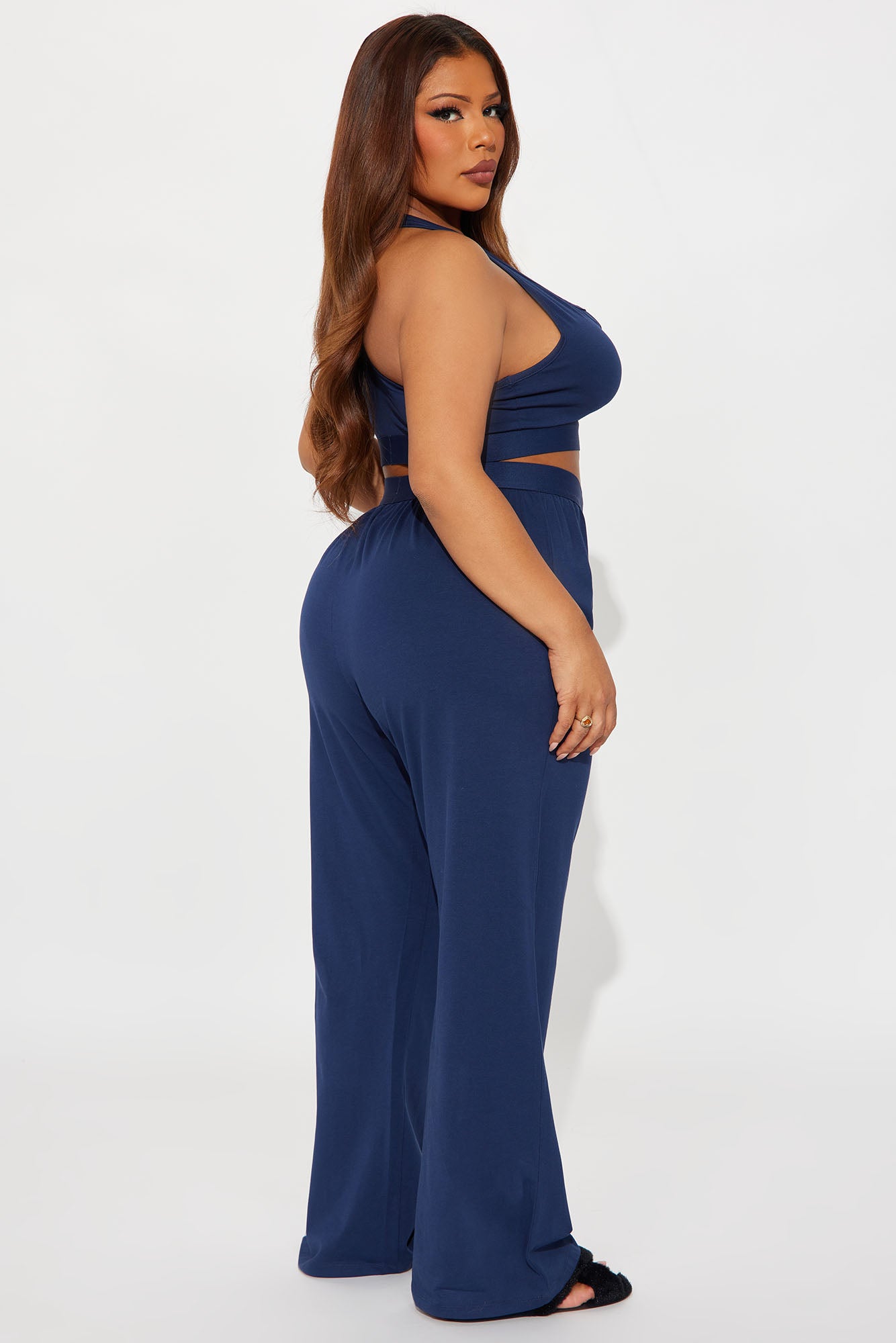 FN Mood Racerback Bralette PJ Boxer Pant Set - Navy