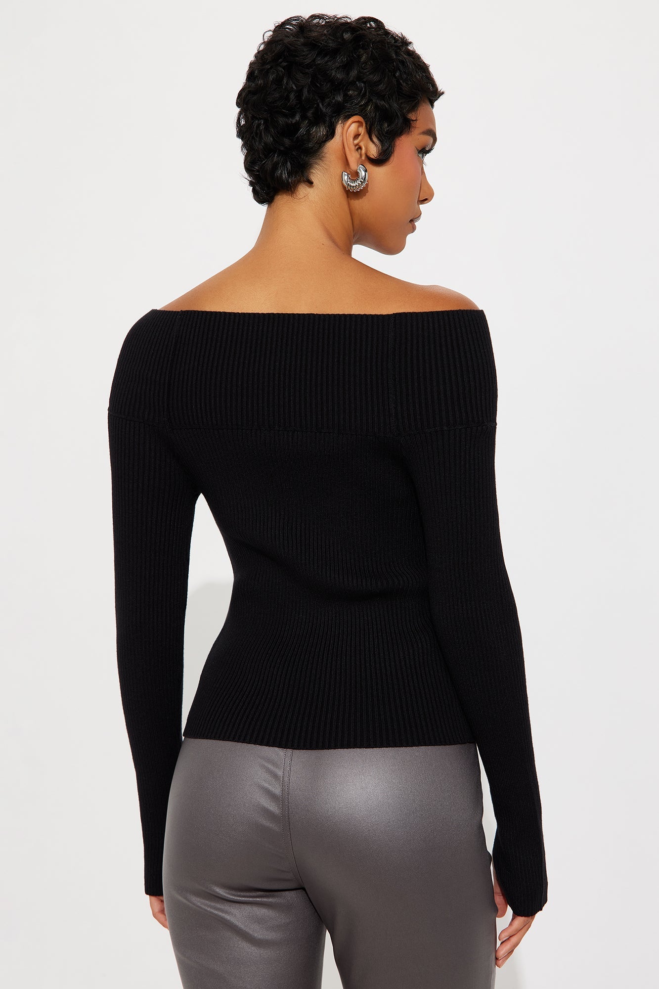 Make Time For Me Foldover Sweater - Black