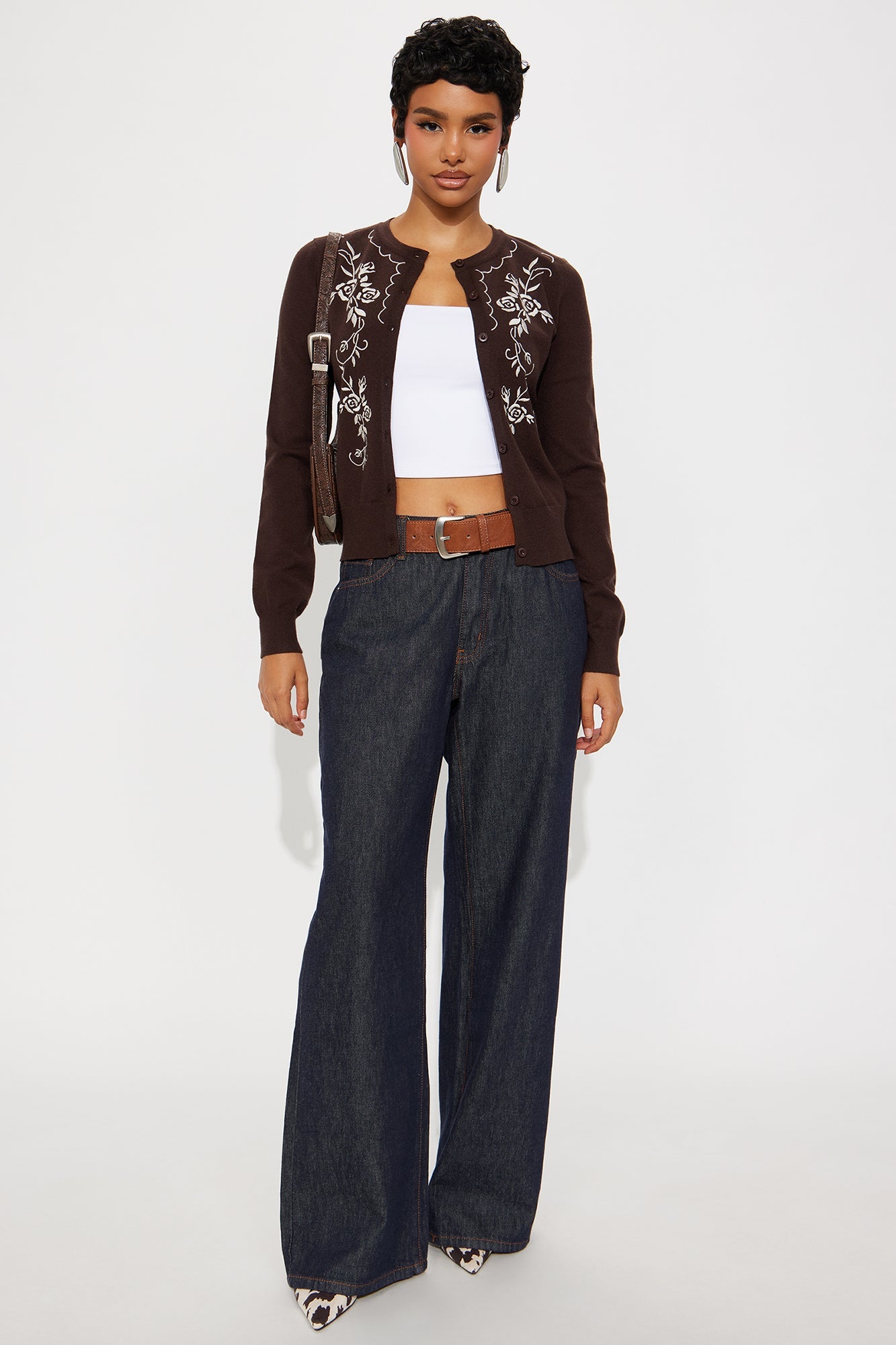 Winter Garden Embroidered Cardigan - Chocolate/Combo