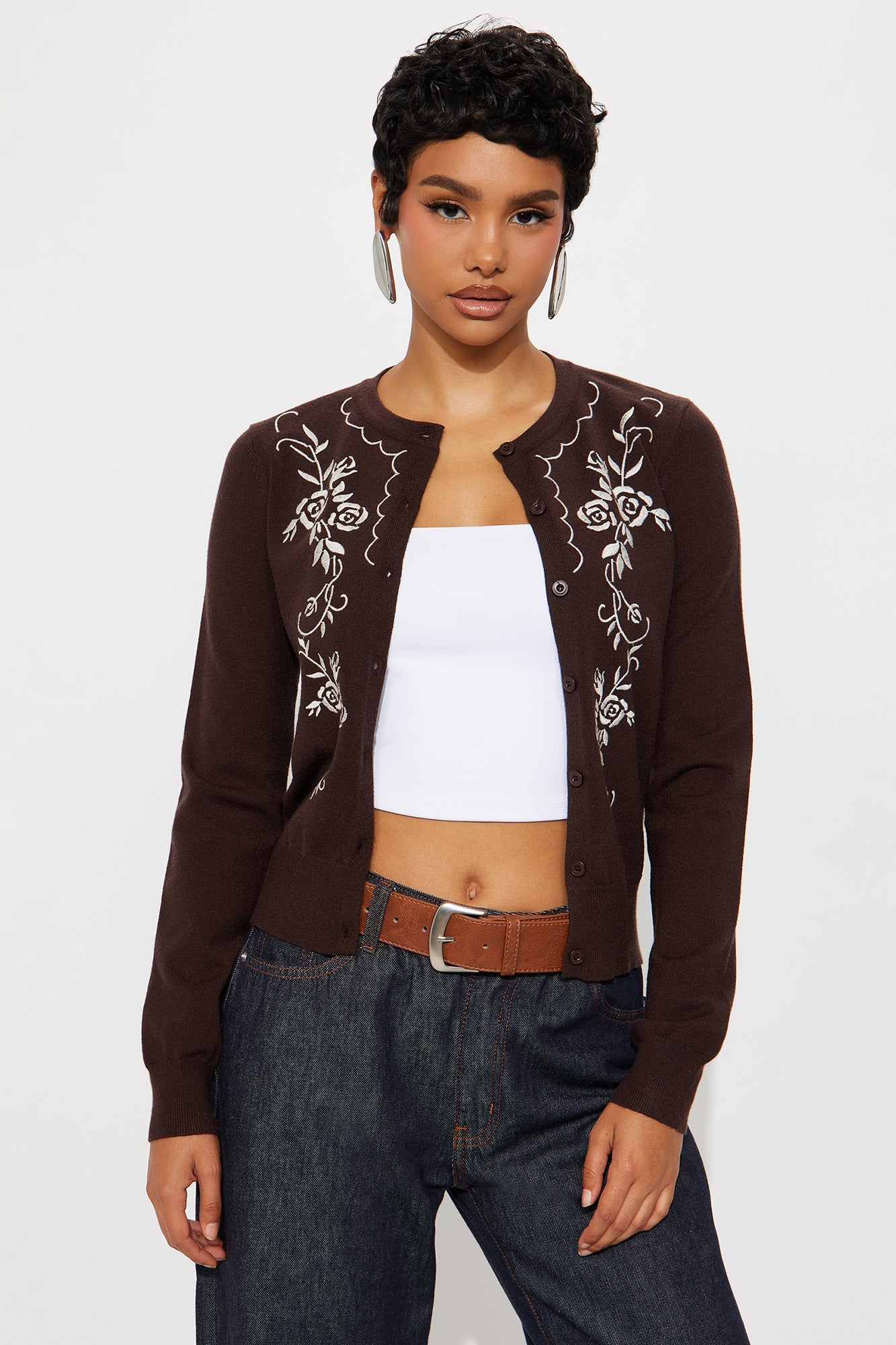 Winter Garden Embroidered Cardigan - Chocolate/Combo