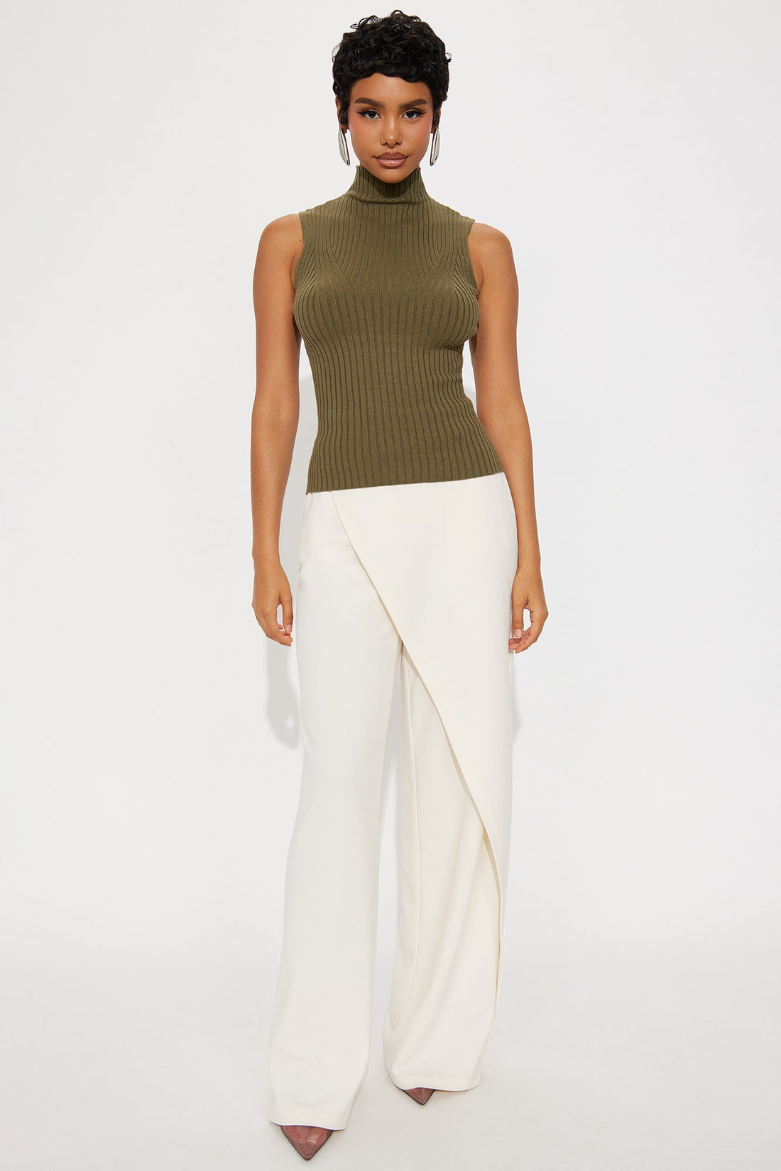 Text Me Turtle Neck Sweater Top - Olive