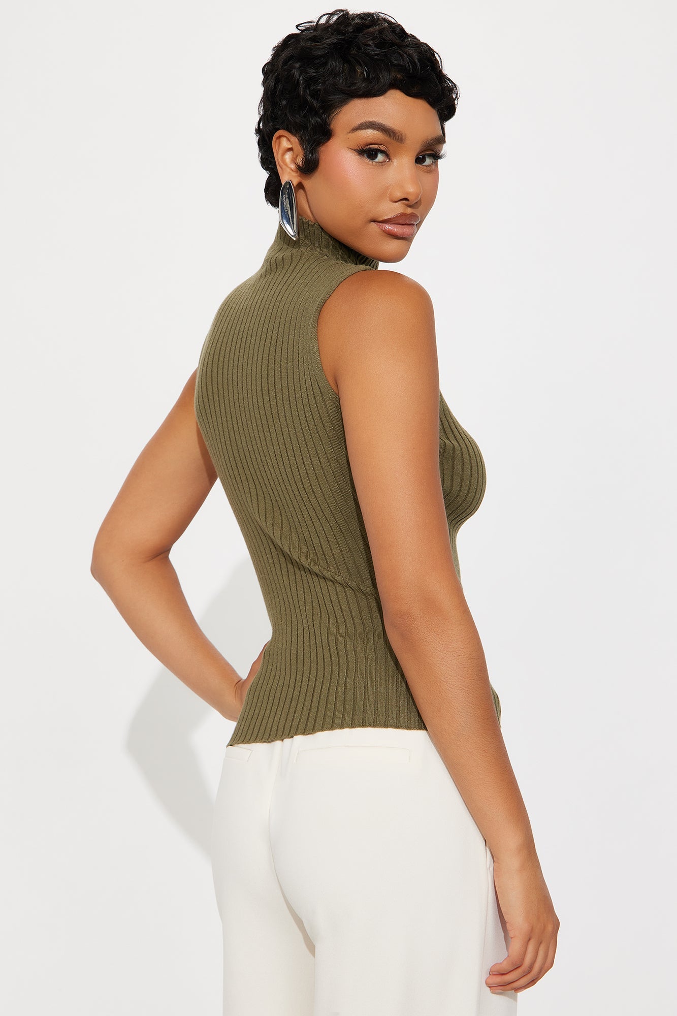 Text Me Turtle Neck Sweater Top - Olive