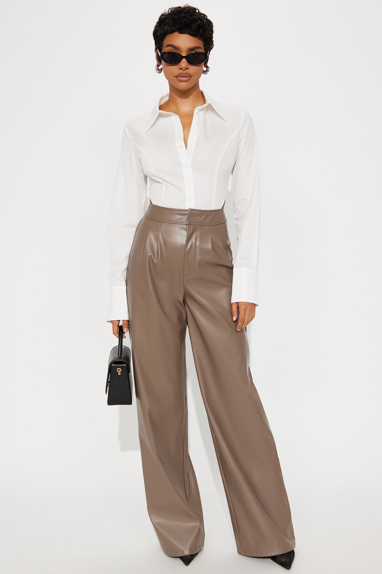 Going Somewhere Faux Leather Wide Leg Pant 33 - Mocha