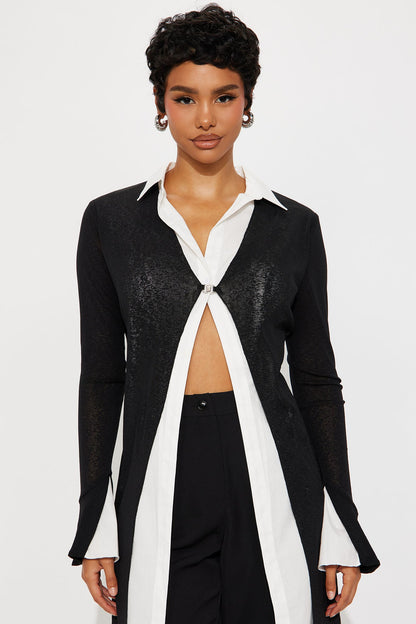 No Judgment Long Sleeve Collared Jumpsuit - Black/White