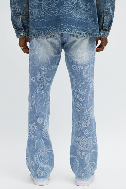 Stacked Slim Flare Come And Get It Paisley Jeans - Medium Wash