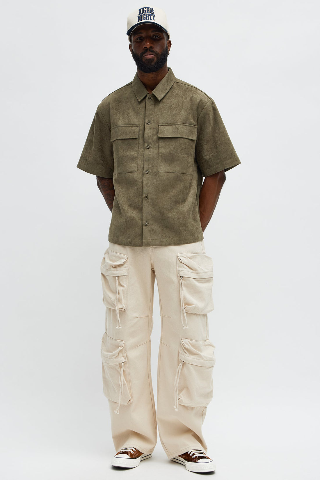 Relaxed Brushed Double Pocket Button Up Shirt - Olive