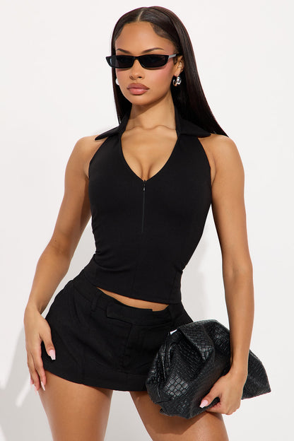 Bridget Collared Halter Top - Black