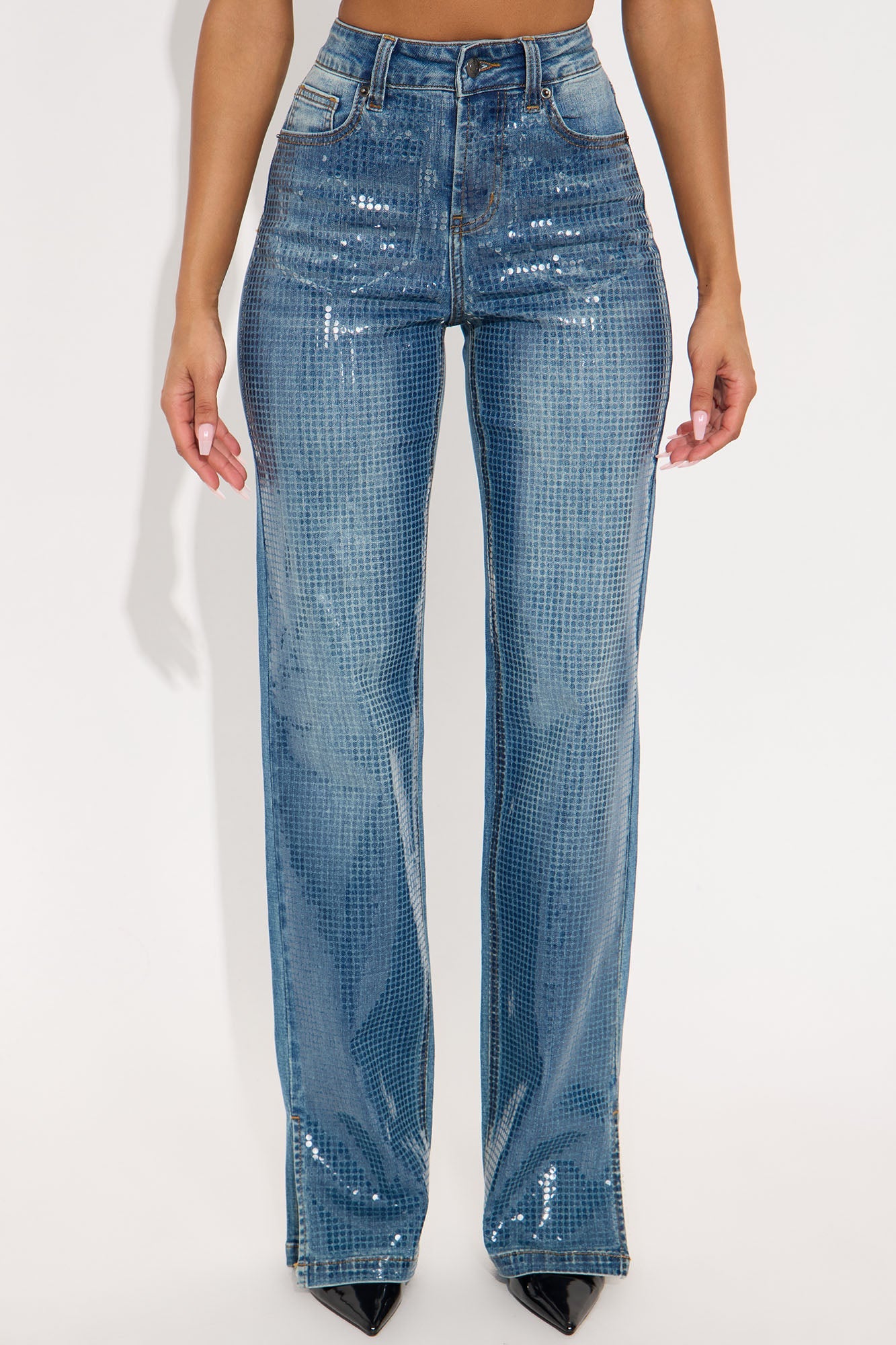 Clear Signs Split Hem Straight Leg Jeans - Medium Wash