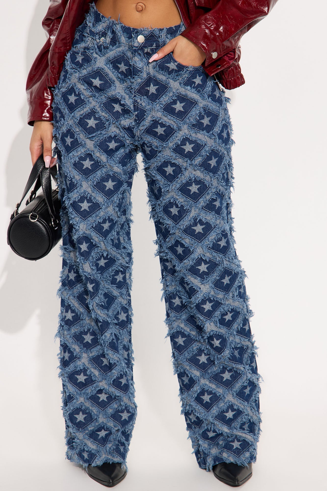 Stars Have Aligned Jacquard Straight Leg Jeans - Dark Wash