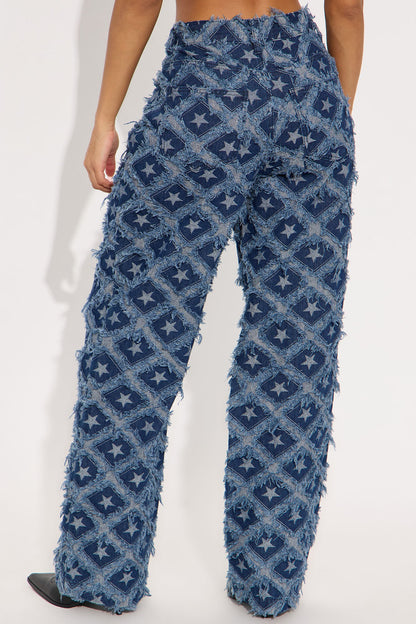 Stars Have Aligned Jacquard Straight Leg Jeans - Dark Wash