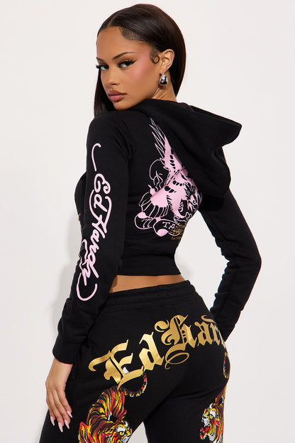 Ed Hardy Tiger Cliff Zip Up Hoodie - Black