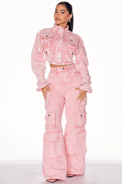 Billie Cropped Cargo Jacket - Pink