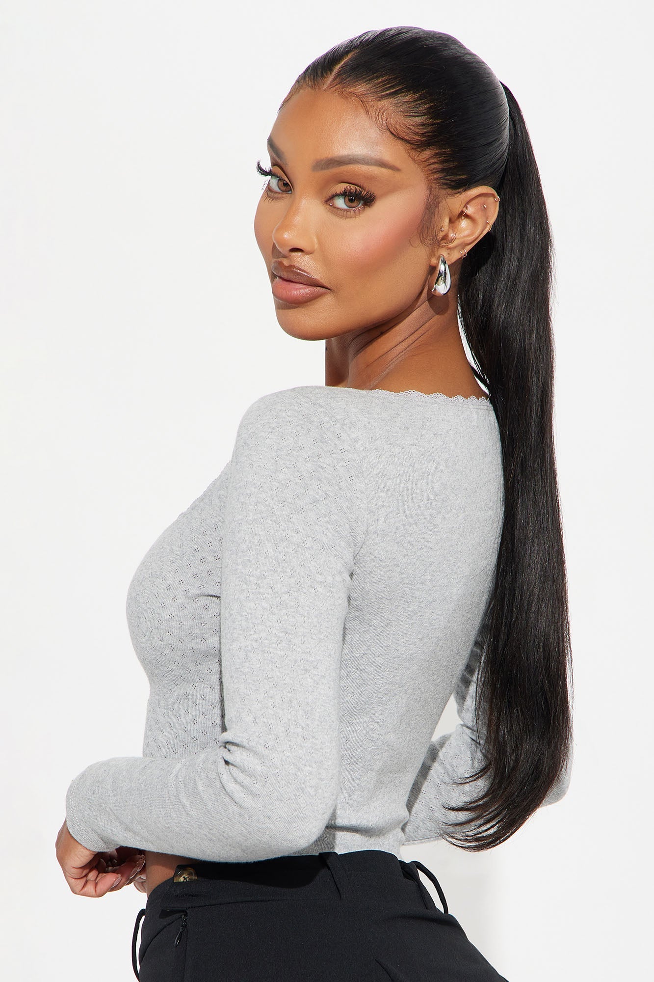 Sweet Thing Long Sleeve Top - Heather Grey