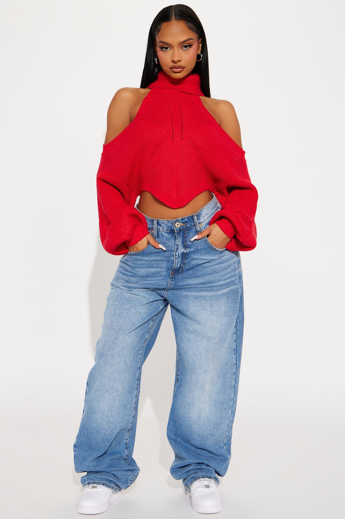 Karasi Cold Shoulder Sweater - Red