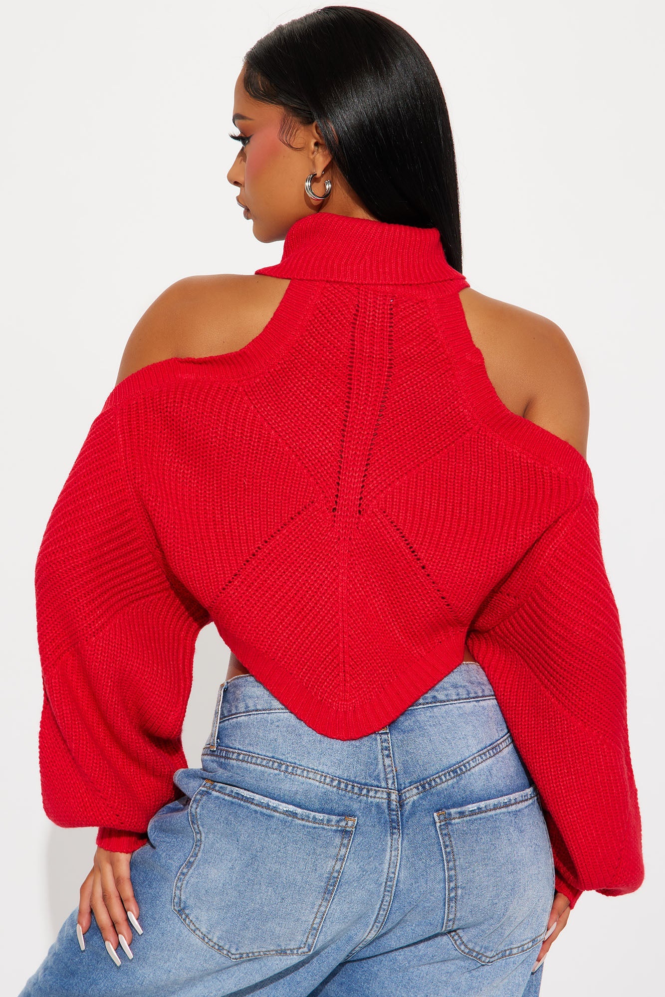 Karasi Cold Shoulder Sweater - Red