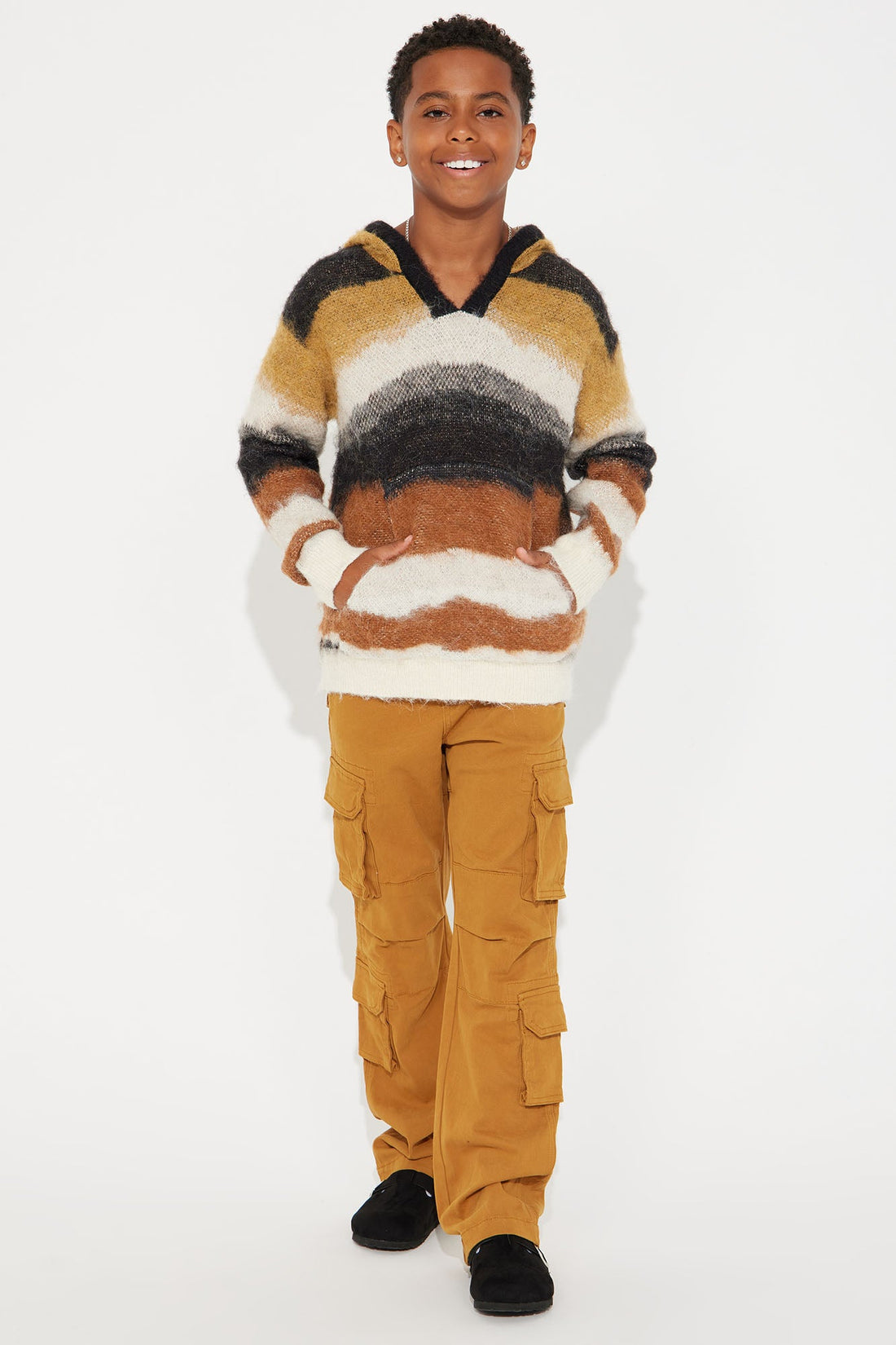 Mini Striped Wool Hooded Sweater - Black