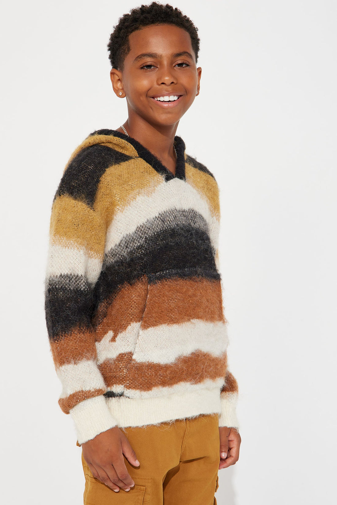 Mini Striped Wool Hooded Sweater - Black