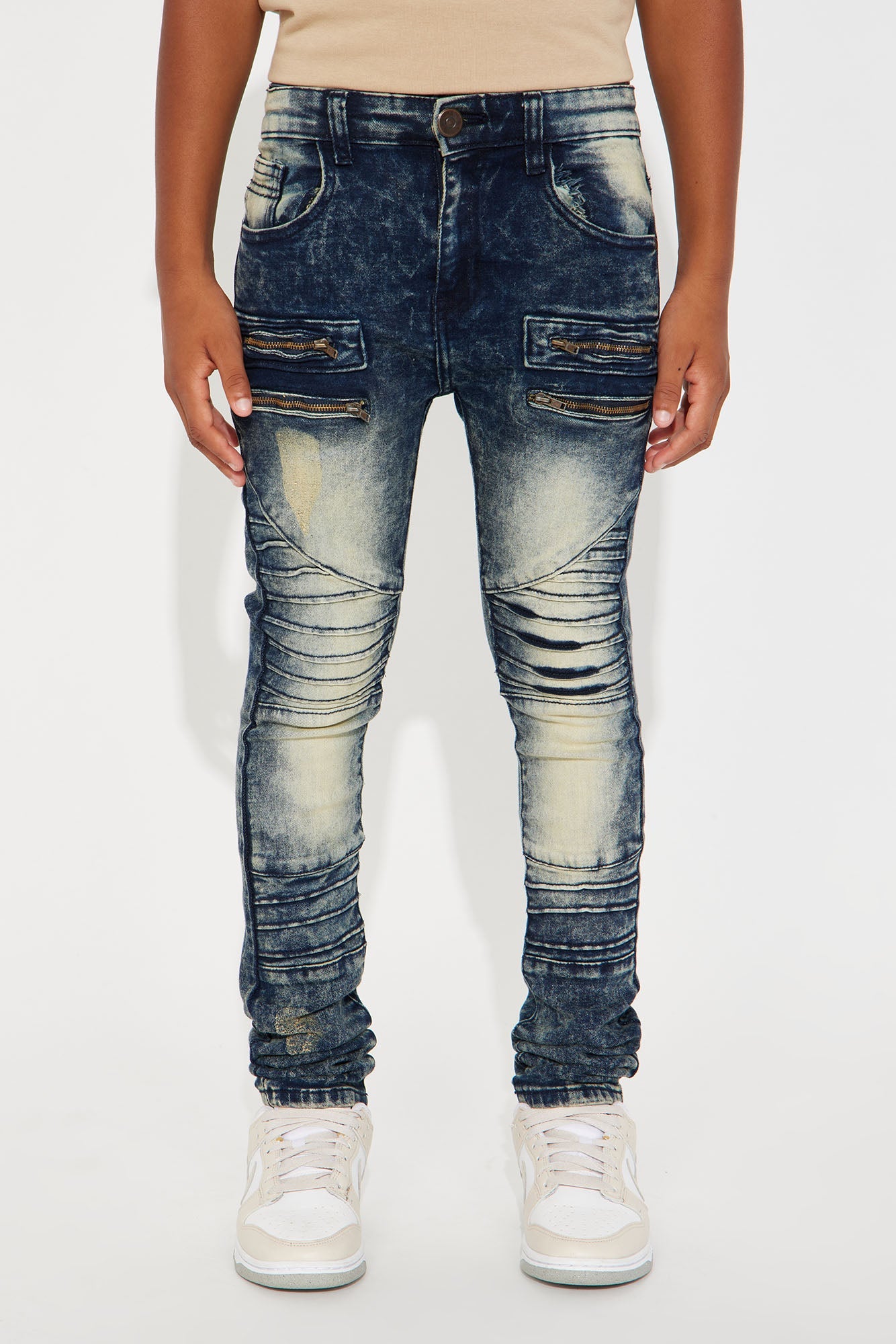 Mini Denim Zipper King II Moto Jeans - Vintage Blue Wash