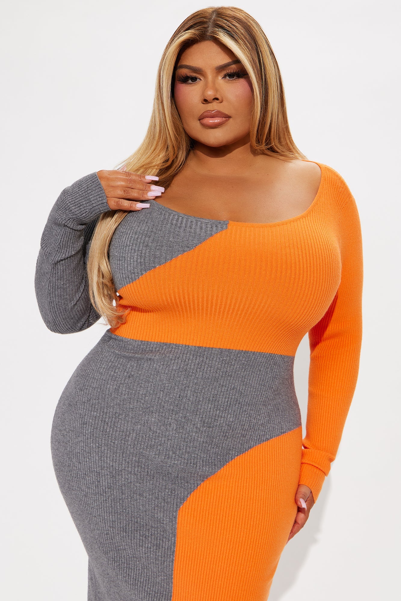 Maria Sweater Midi Dress - Orange/combo
