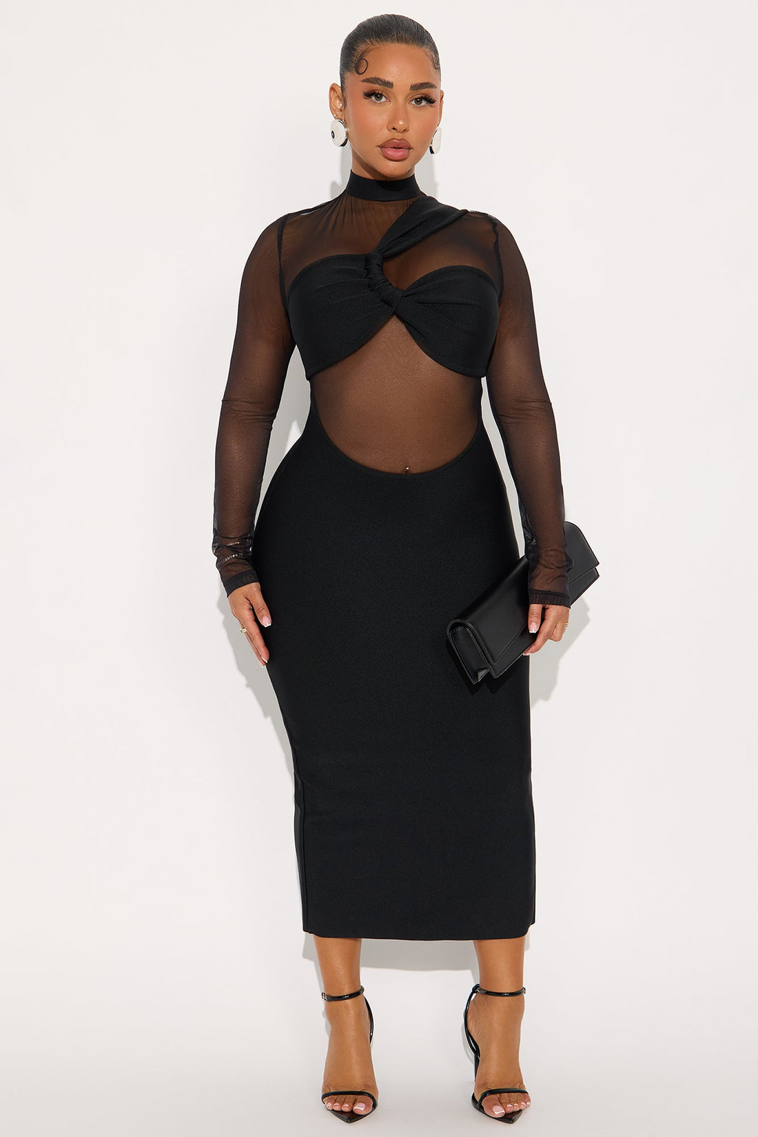 Kiro Mesh Bandage Midi Dress - Black