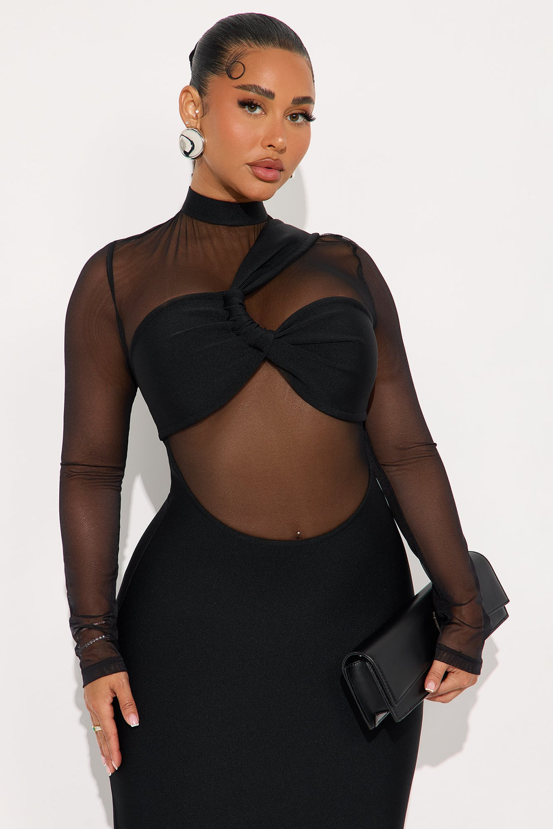Kiro Mesh Bandage Midi Dress - Black