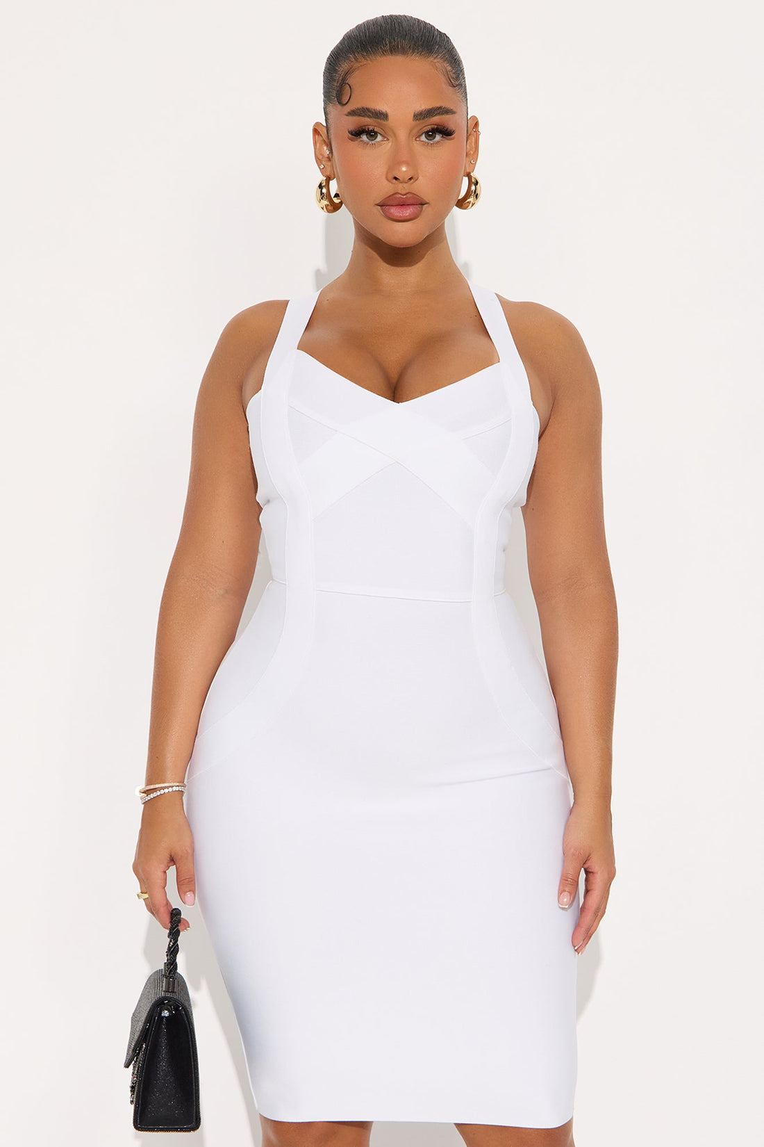 Elise Bandage Midi Dress - White