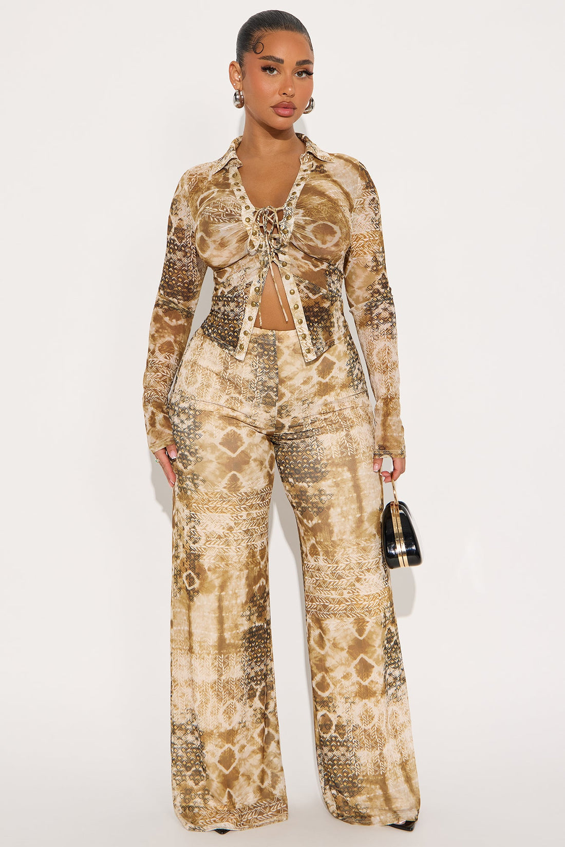 Taking It Back Mesh Pant Set - Taupe/combo