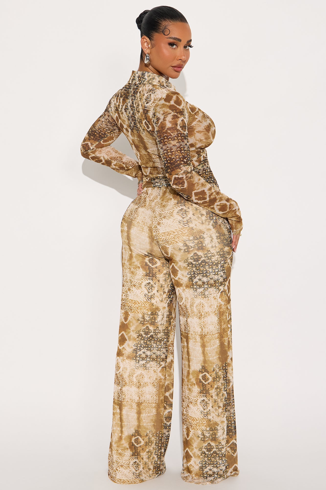 Taking It Back Mesh Pant Set - Taupe/combo