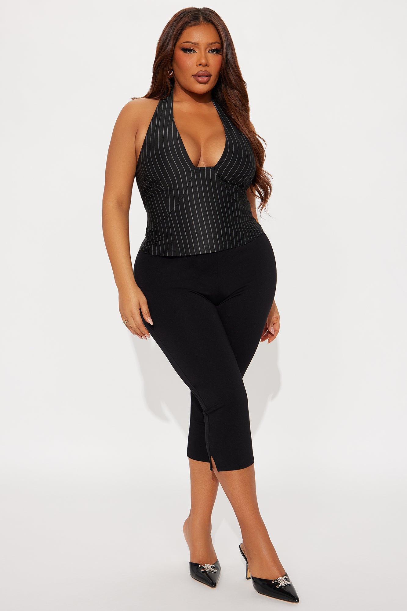 Call Me Selfish Pinstripe Halter Top - Black/combo