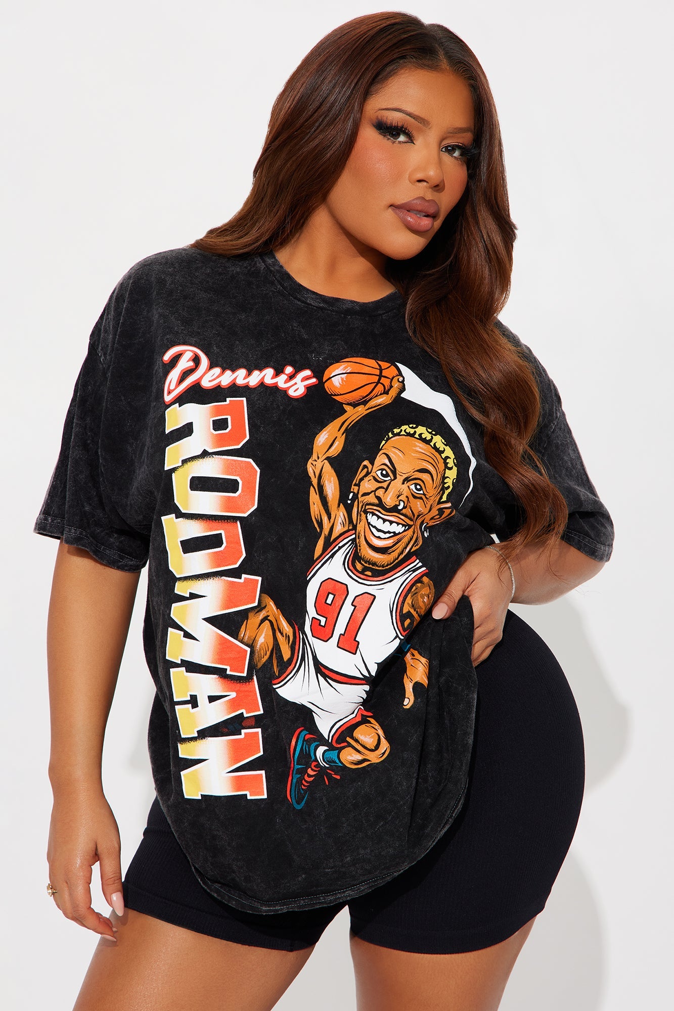 Dennis Rodman Basketball Retro Washed Tee - Black
