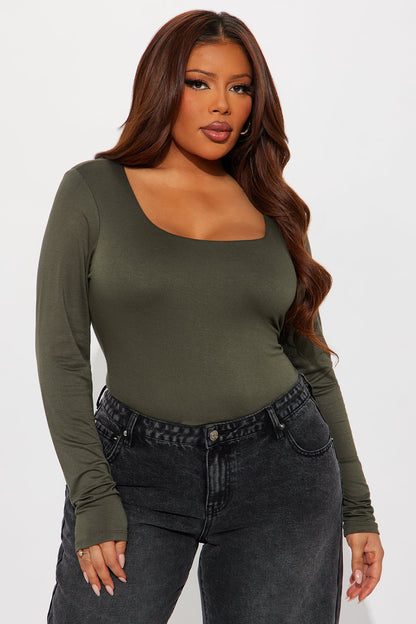 Yasmeen Square Neck Top - Olive