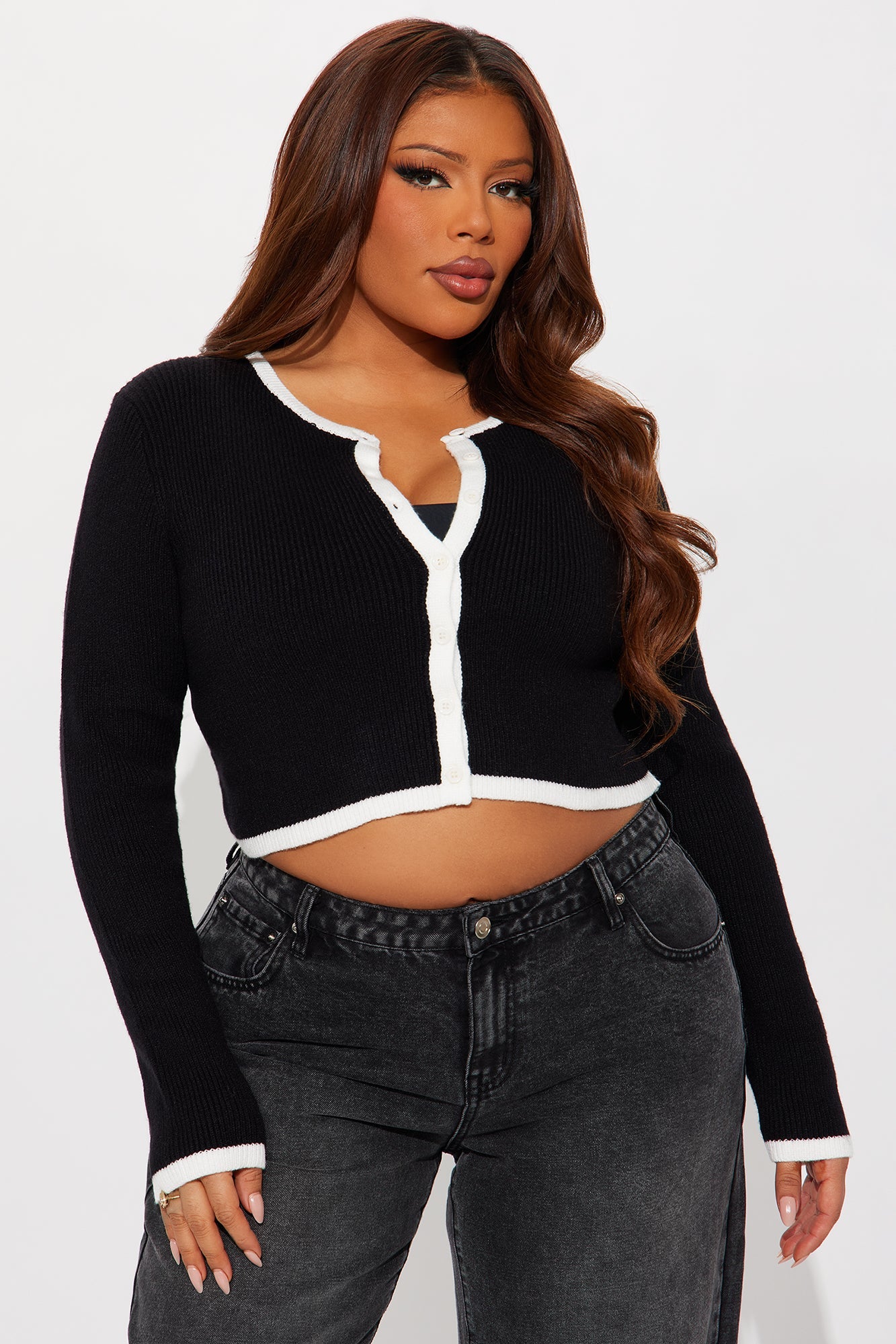 Jaszy Contrast Cardigan - Black/White